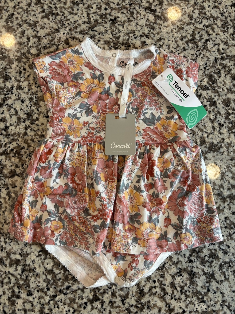 Coccoli Floral Baby Dress Romper in Pink, Yellow & Cream